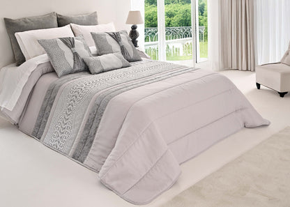 Colcha SUZY Elegante – Conjunto Decorativo con Tres Almohadas, 250 x 260 cm - COLOR GRIS CLARO