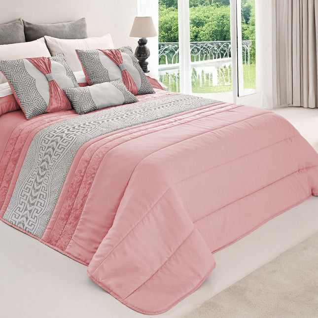 Elegante edredão SUZY – Conjunto decorativo com três almofadas, 250 x 260 cm - ROSA