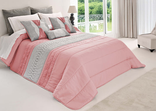 Colcha SUZY Elegante – Conjunto Decorativo con Tres Almohadas, 250 x 260 cm - COLOR ROSA