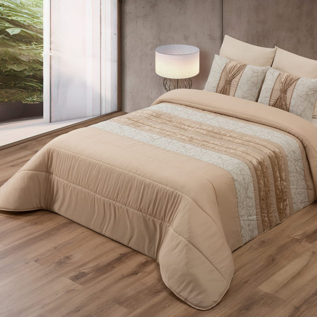 Elegante colcha SOFIA – Conjunto decorativo com três almofadas, 250 x 260 cm – COR BEGE