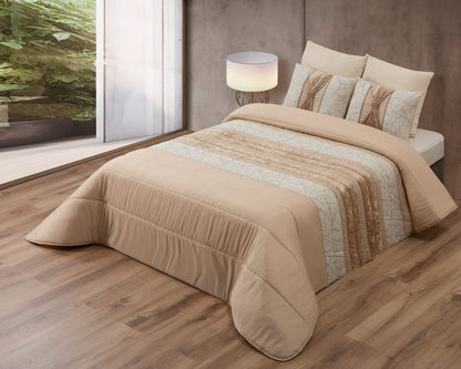 Colcha SOFIA Elegante – Conjunto Decorativo con Tres Almohadas, 250 x 260 cm - COLOR BEIG