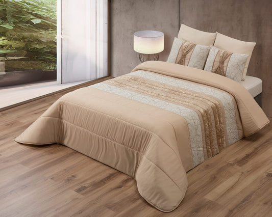 Colcha SOFIA Elegante – Conjunto Decorativo con Tres Almohadas, 250 x 260 cm - COLOR BEIG