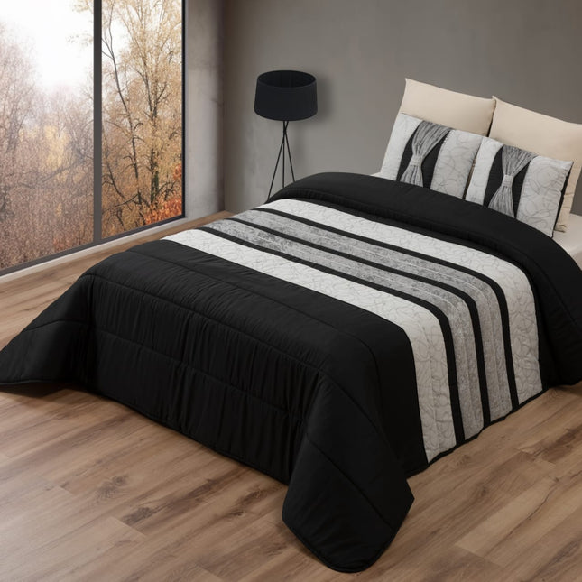 Colcha Elegante SOFIA – Conjunto Decorativo com Três Almofadas, 250 x 260 cm - PRETO