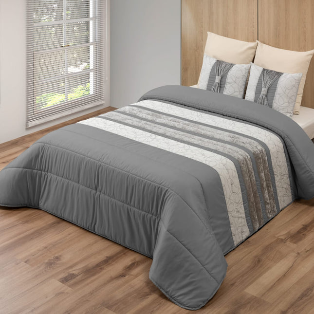 Colcha Elegante SOFIA – Conjunto Decorativo com Três Almofadas, 250 x 260 cm - COR CINZA ESCURO
