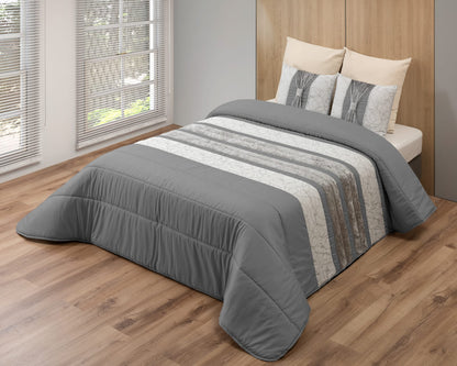 Colcha SOFIA Elegante – Conjunto Decorativo con Tres Almohadas, 250 x 260 cm - COLOR GRIS OSCURO