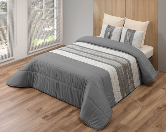 Colcha SOFIA Elegante – Conjunto Decorativo con Tres Almohadas, 250 x 260 cm - COLOR GRIS OSCURO