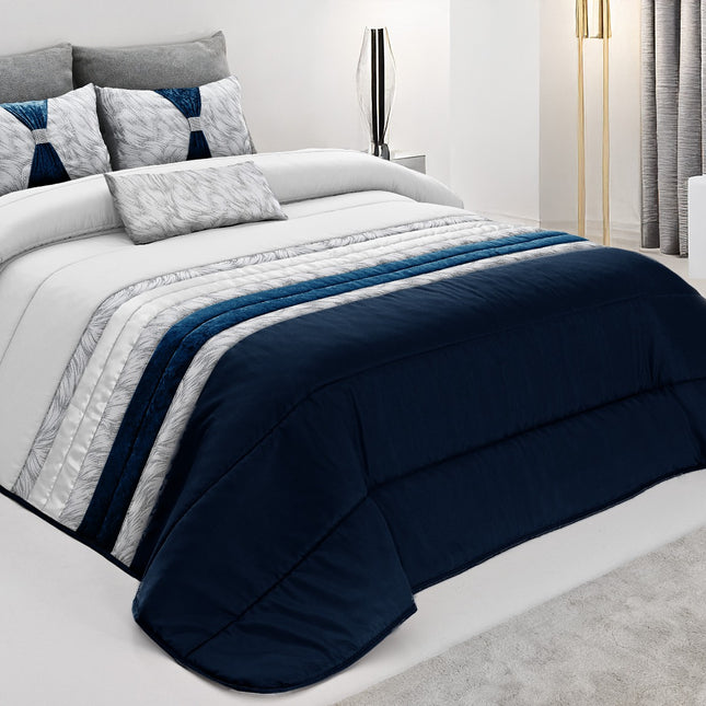 Elegante colcha tropical – Conjunto decorativo com três almofadas, 250 x 260 cm - AZUL ESCURO