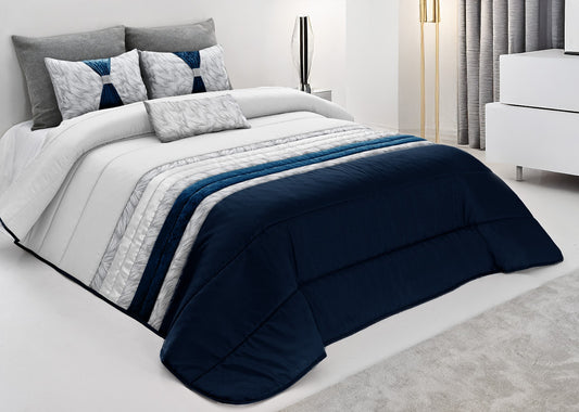 Colcha TROPICAL Elegante – Conjunto Decorativo con Tres Almohadas, 250 x 260 cm - COLOR AZUL OSCURO