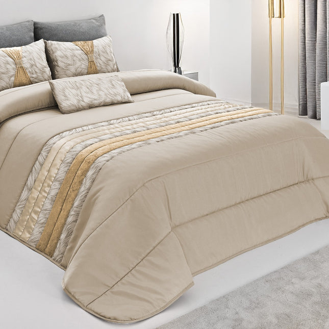 Elegante colcha tropical – Conjunto decorativo com três almofadas, 250 x 260 cm – Cor bege