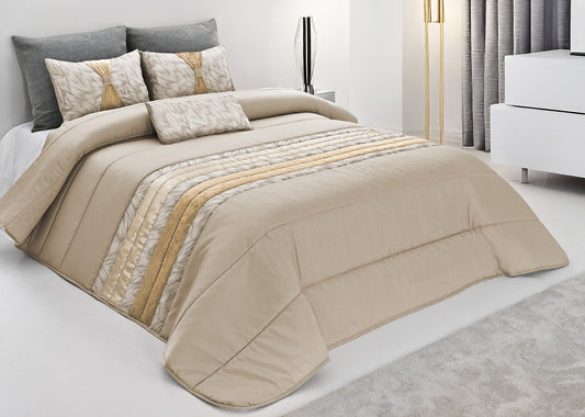 Colcha TROPICAL Elegante – Conjunto Decorativo con Tres Almohadas, 250 x 260 cm - COLOR BEIG