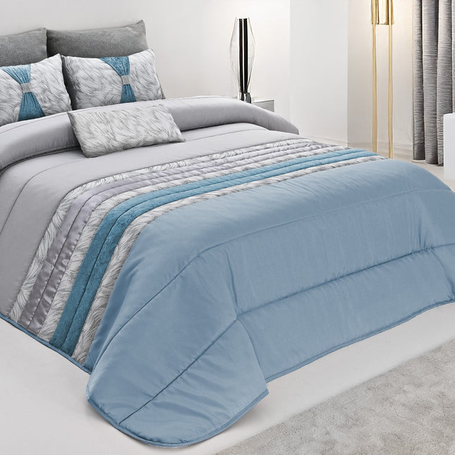 Elegante colcha tropical – Conjunto decorativo com três almofadas, 250 x 260 cm - Azul claro