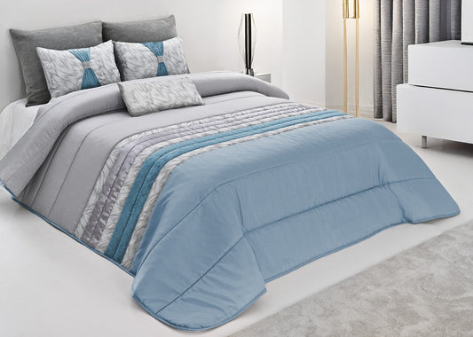 Colcha TROPICAL Elegante – Conjunto Decorativo con Tres Almohadas, 250 x 260 cm - COLOR AZUL CLARO