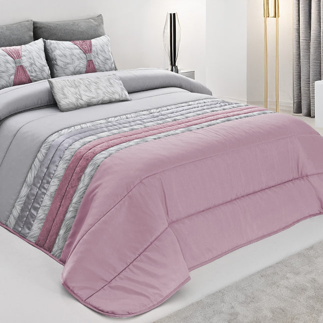Elegante colcha tropical – Conjunto decorativo com três almofadas, 250 x 260 cm - ROSA