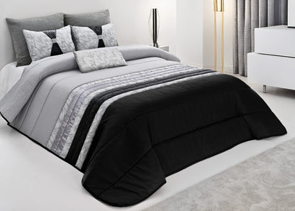 Colcha TROPICAL Elegante – Conjunto Decorativo con Tres Almohadas, 250 x 260 cm - COLOR NEGRO/GRIS