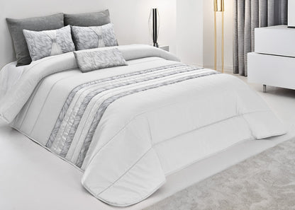 Colcha TROPICAL Elegante – Conjunto Decorativo con Tres Almohadas, 250 x 260 cm - COLOR BLANCO/GRIS