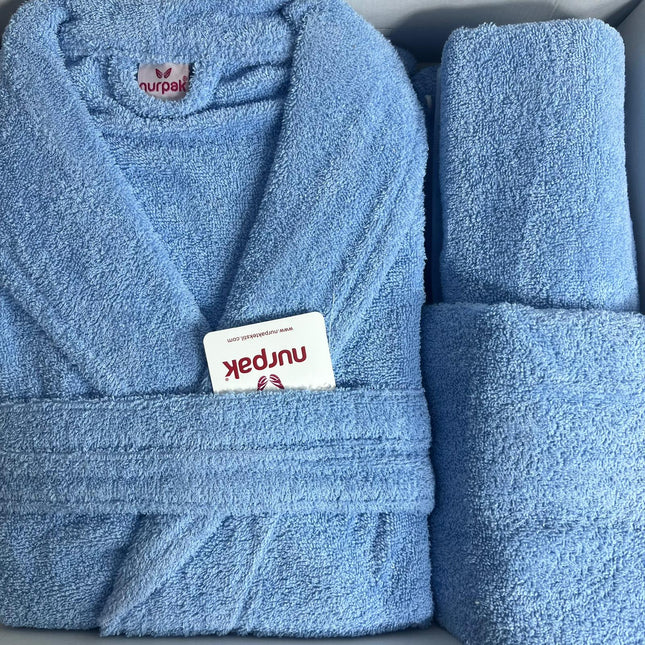 Set Albornoz 4 Piezas Azul – Albornoz, Toalla y Manopla
