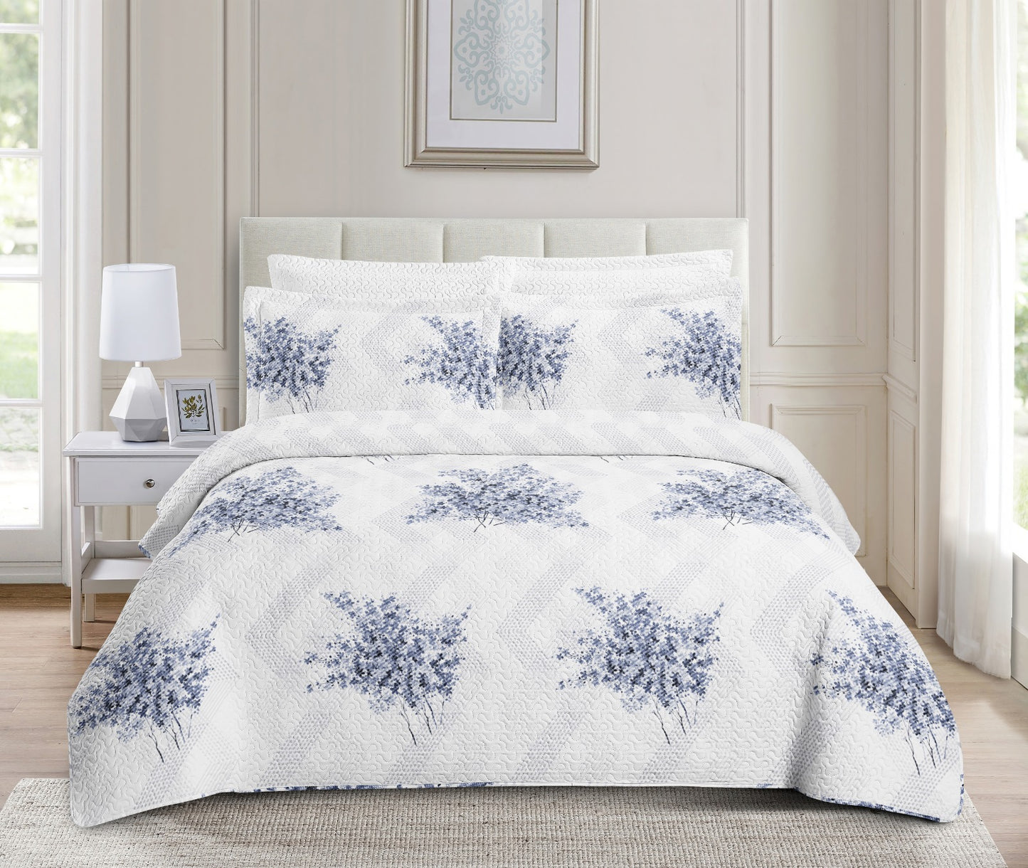 Colcha Bouti Reversible  — Modelo FLORES AZUL