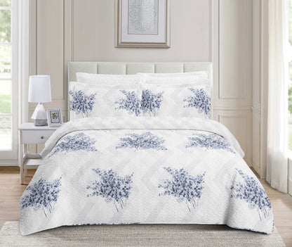 Colcha Bouti Reversible  — Modelo FLORES AZUL