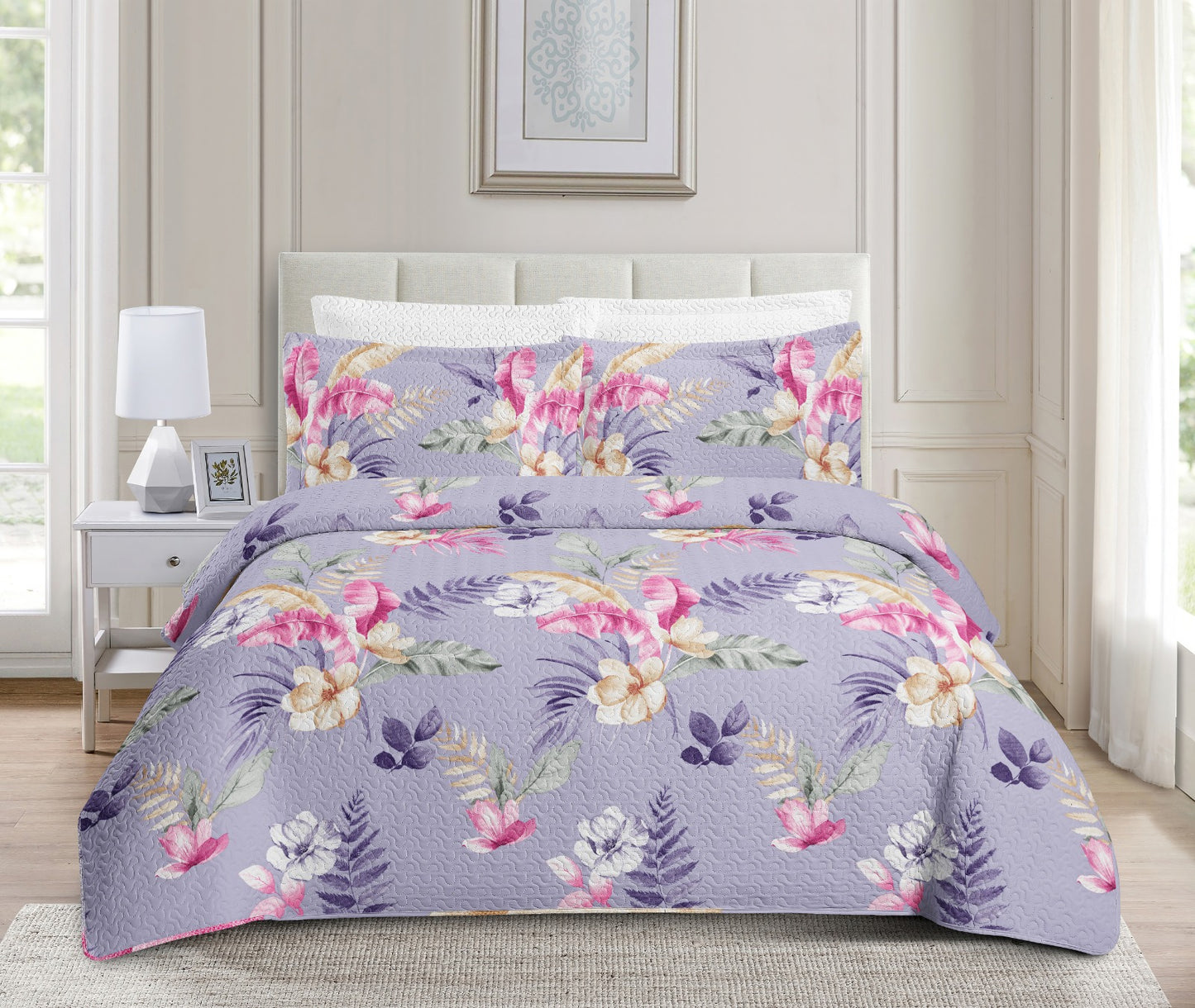 Colcha Bouti Reversible  — Modelo FLORAL LILA
