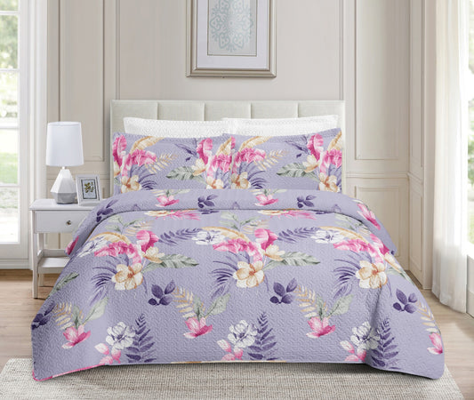 Colcha Bouti Reversible  — Modelo FLORAL LILA