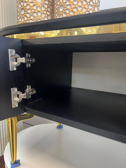 Mesa de TV con chimenea digital - NEGRO DORADO