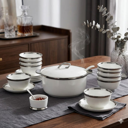 🍽️ Juego de Vajilla Elegante 24 Piezas Blanco con Detalles Plateados ✨2,7L