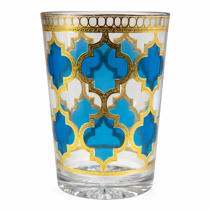 Chávena de vidro decorada para chá árabe - estilo turquesa e dourado