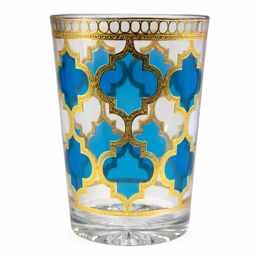 Vaso de Cristal Decorado para Té Árabe - Estilo Turquesa Dorado