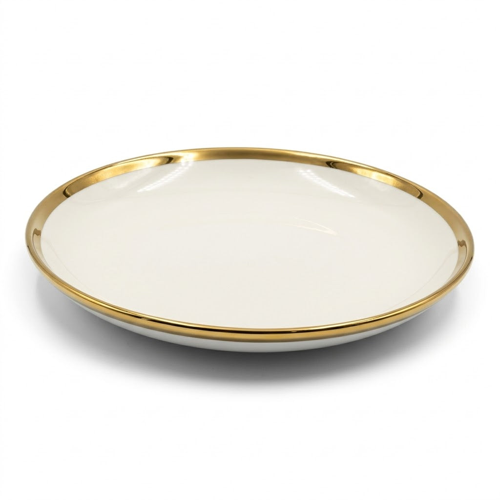 🏷 Prato fundo em cerâmica Ø23 cm – Elegante orla dourada
