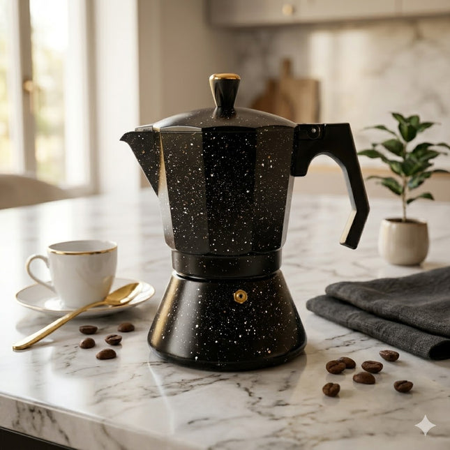 ☕ Cafetera Italiana de Aluminio con Recubrimiento Efecto Mármol - 9 tazas