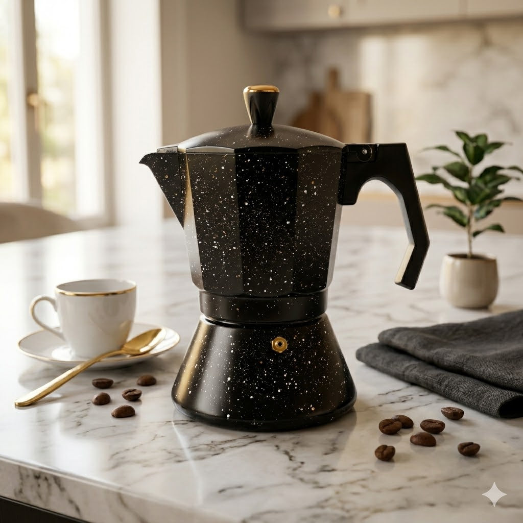 ☕ Cafeteira italiana em alumínio com revestimento efeito mármore - 9 chávenas