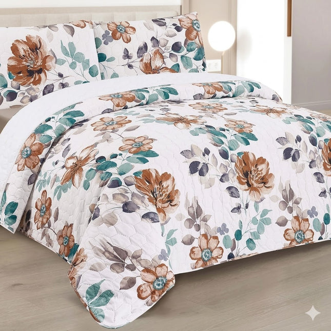 Edredom Boutis para primavera e verão, liso reversível em dois tons - MODELO FLOWER