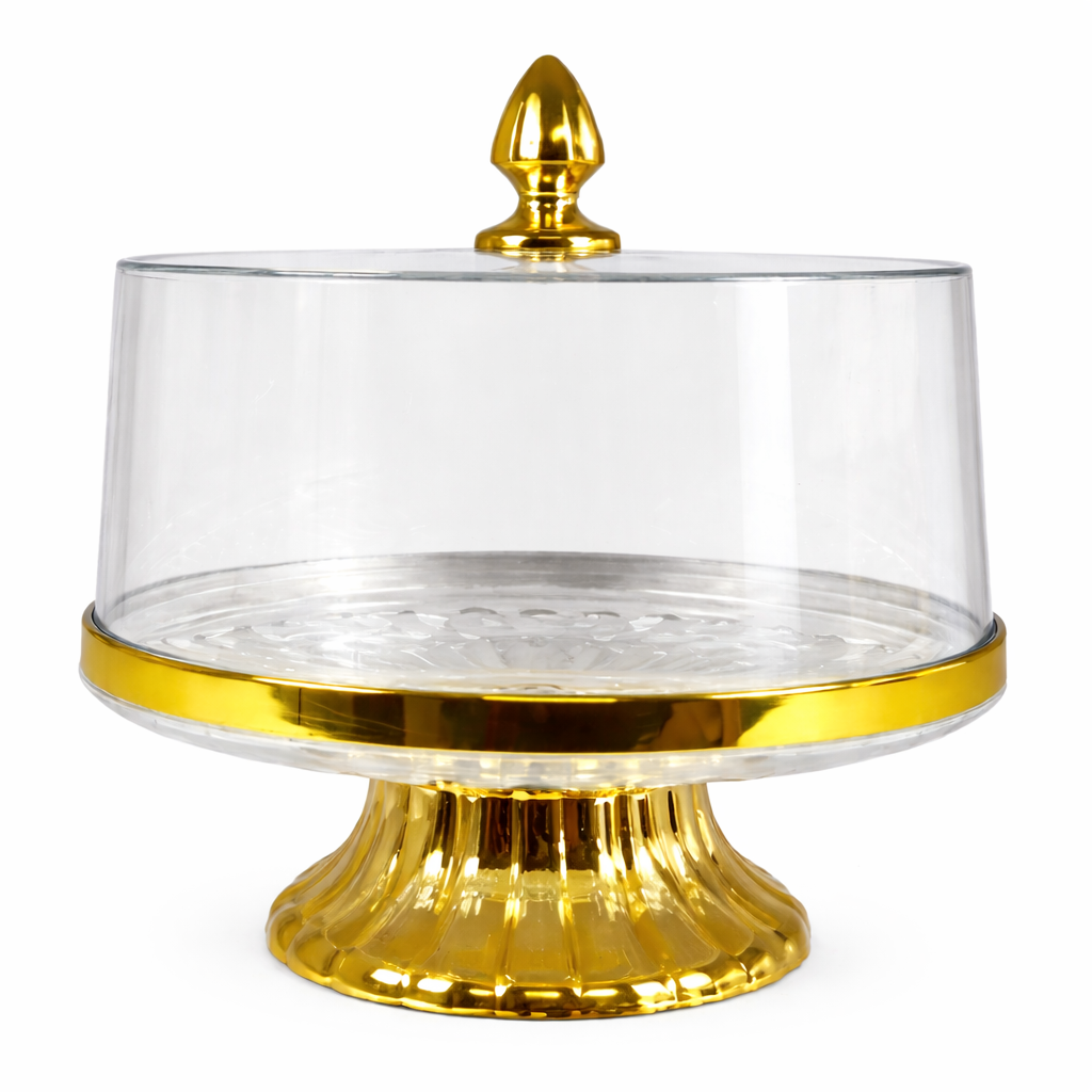 🍰 Expositor de Tartas con Tapa Transparente y Base Dorada – Elegancia para tus Postres ✨