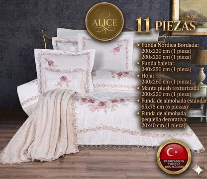 Conjunto colcha Alice Crema Pique 11 pcs
