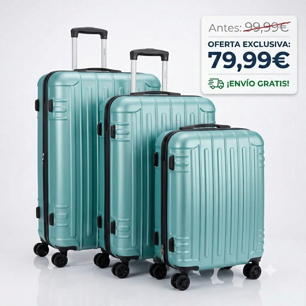 ✈️ Set de 3 Maletas Rígidas de Viaje - ¡Exclusivo Color Verde Aguamarina!