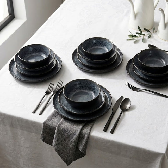 Set de Vajilla Bruma Negra con Interior Gris Jaspeado