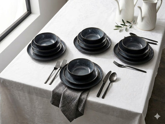 Set de Vajilla Bruma Negra con Interior Gris Jaspeado
