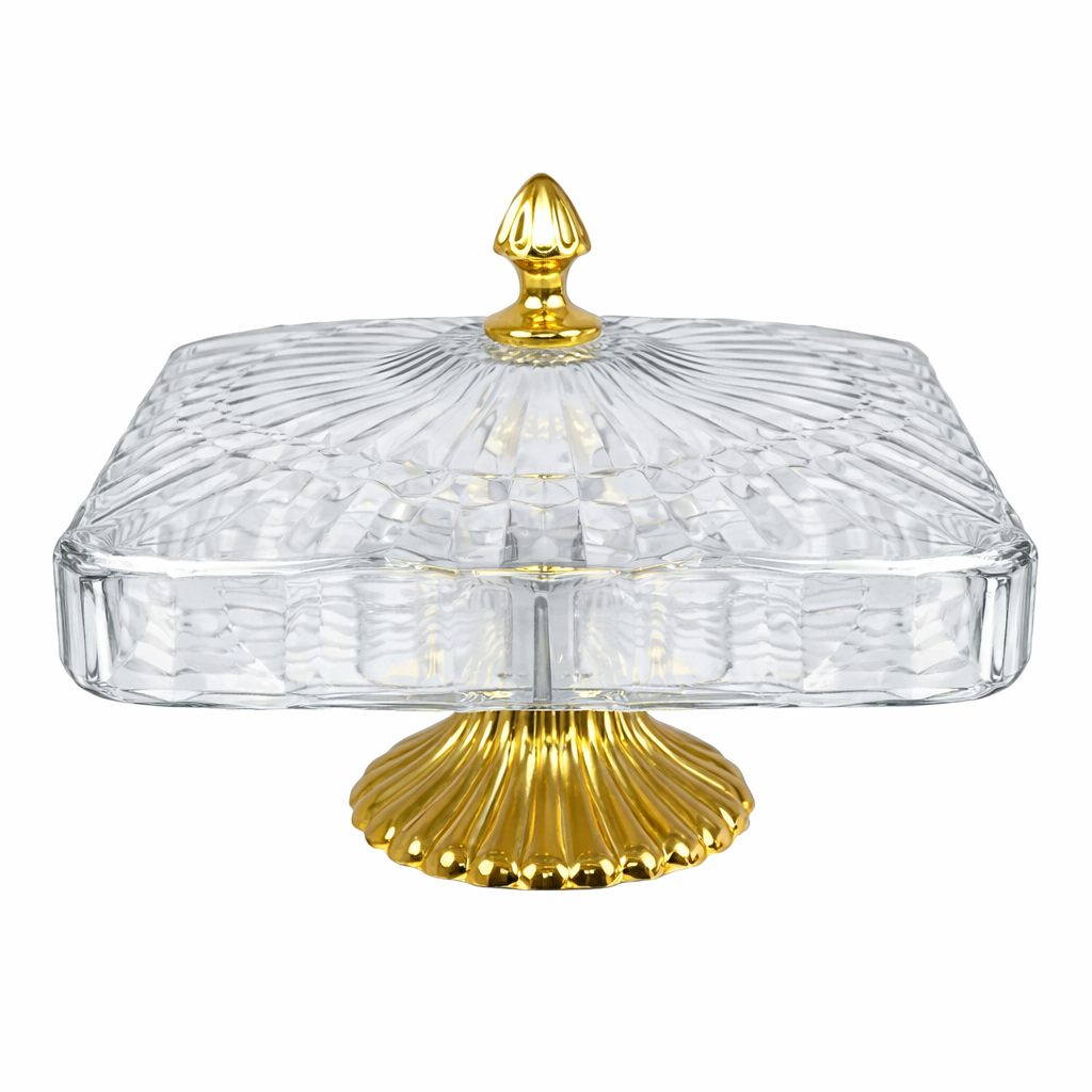 🍬 Tabuleiro quadrado em plástico com tampa e base dourada – Elegância e organização ✨