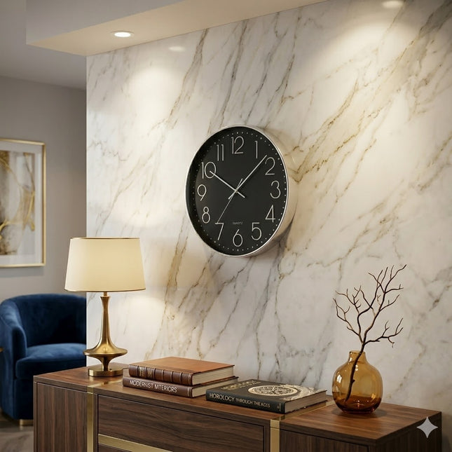 Reloj de Pared Redondo Negro Quartz