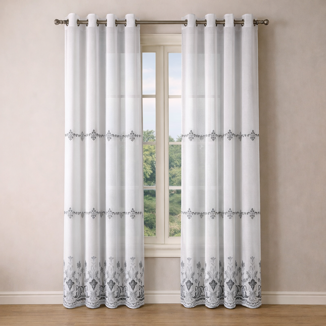Cortinas Blackout de Poliéster, Padrão de Ondas, 140x260cm - 2 Peças, Elegantes e Modernas - Cinza