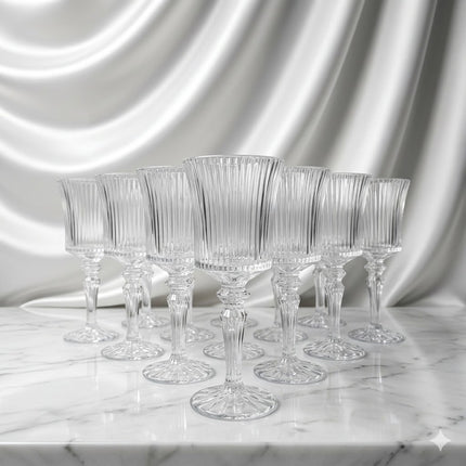 Set de 12 Copas de Cristal Tallado con Pie
