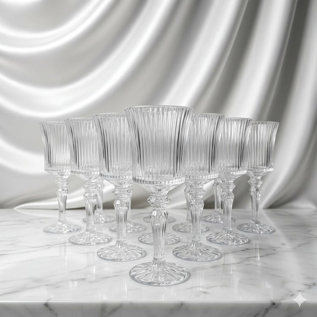 Set de 12 Copas de Cristal Tallado con Pie