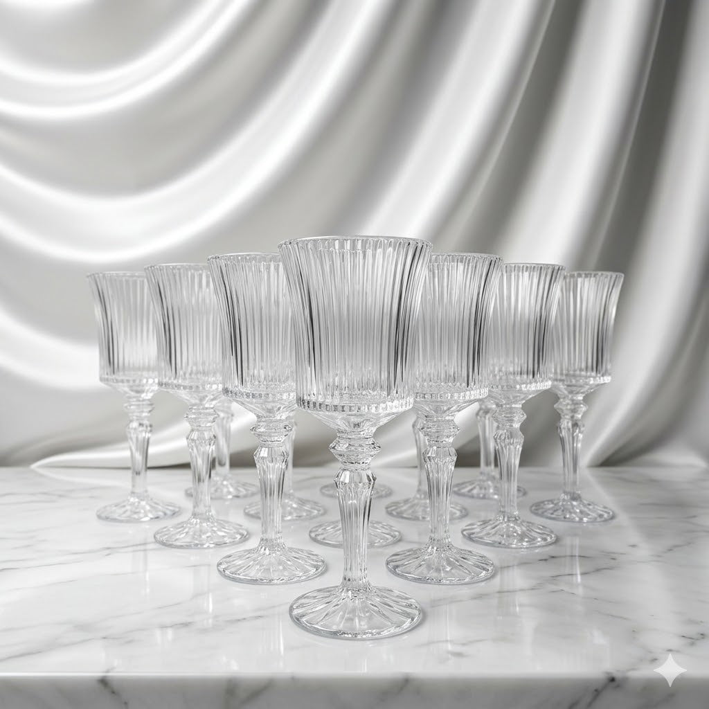 Set de 12 Copas de Cristal Tallado con Pie