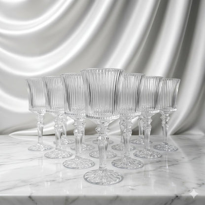 Set de 12 Copas de Cristal Tallado con Pie