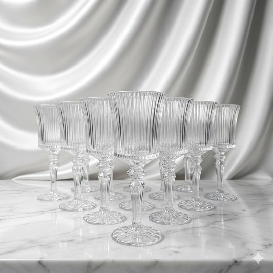 Set de 12 Copas de Cristal Tallado con Pie