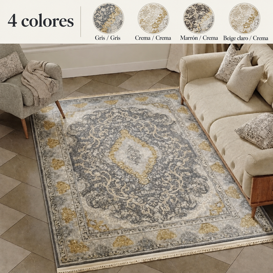Alfombra Arabia de Diseño Clásico — 4 colores: Crema / Crema, Beige claro / Crema, Gris / Gris, Marrón / Crema
