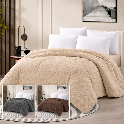 Edredón Aros: tres colores disponibles, beige crema cálido, gris antracita y chocolate