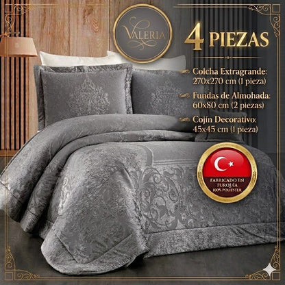 Valeria Cubrecama y Colcha – Elegancia y Confort, Juego de 4 Piezas (270x270 cm)