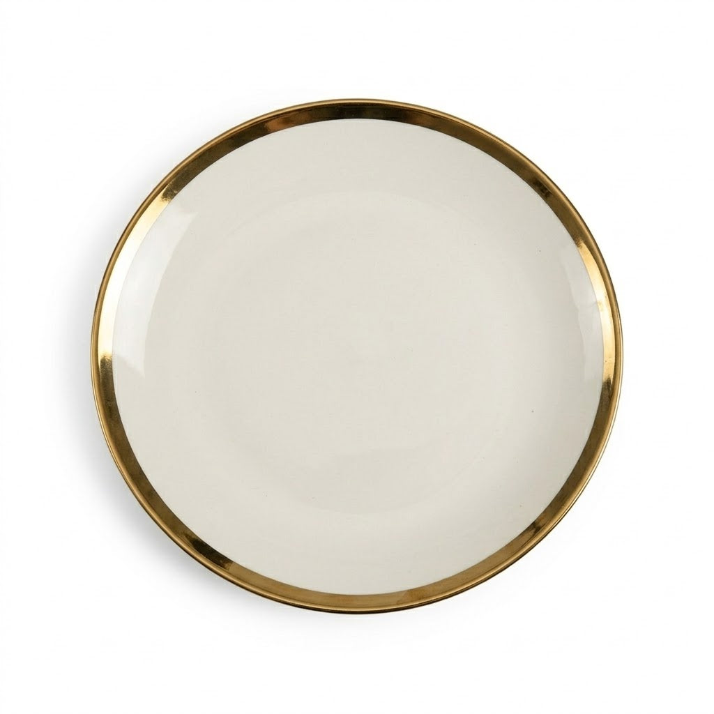 🏷 Plato de Cerámica Ø20 cm – Borde Dorado Elegante