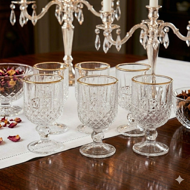 Set of 6 Cut Crystal Glasses with Gold Plating – Vintage Style